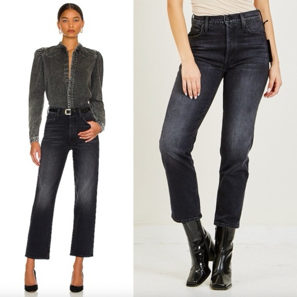 MOTHER The Tomcat Straight Leg Jeans in Black Lies Lies Lies Revolve 25 LIKE NEW